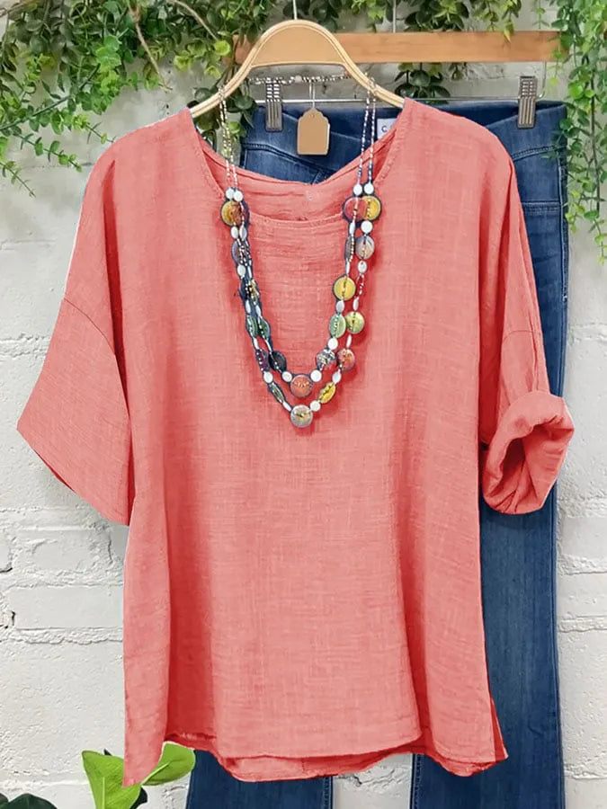 Women's Casual Solid Color Cotton and Linen Tops