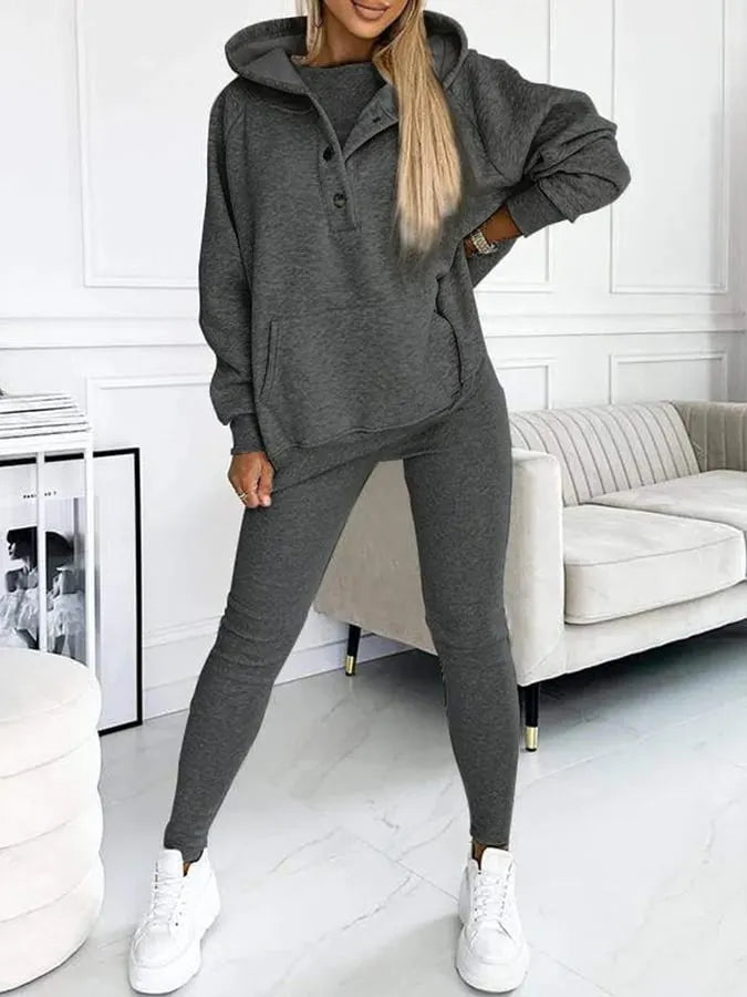 Women'S Sports Casual Hooded Sweatshirt + Slim Vest Pants Three-Piece Set