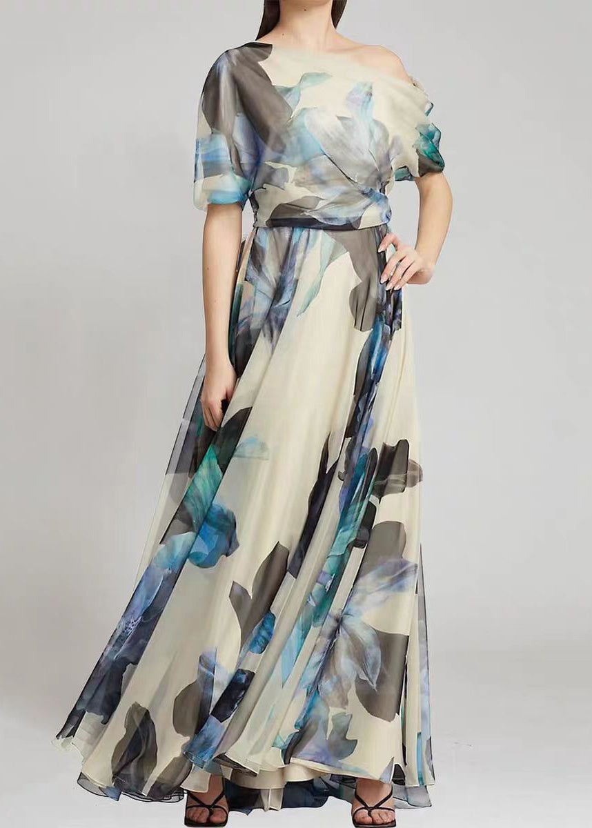 Asymmetrical Print Chiffon Long Dresses Summer