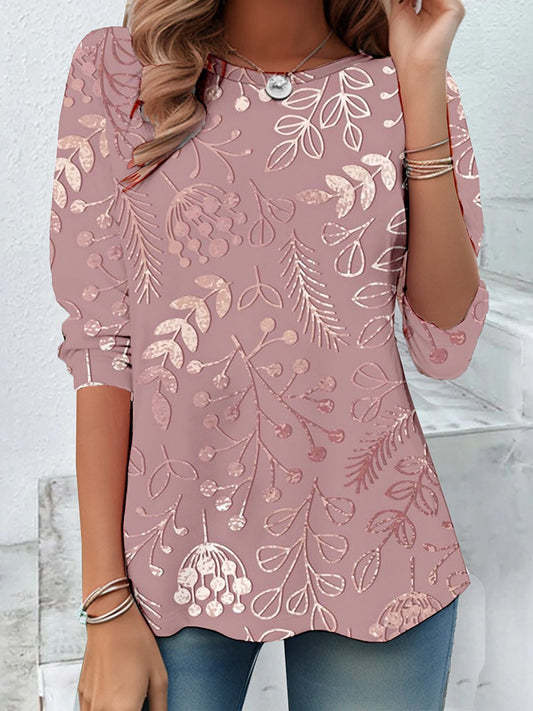 Floral Print Crew Neck Long Sleeve T-shirt