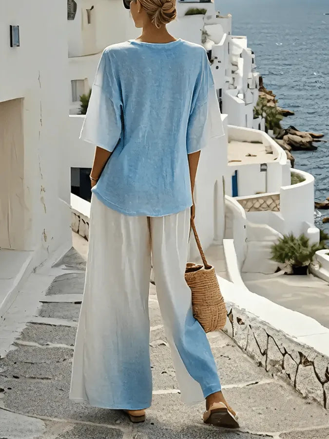 Women'S Loose Contrast Gradient Pants Set
