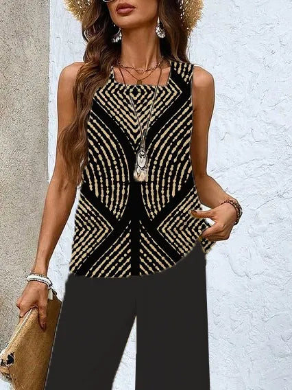 Women's Geometric Printing Two-Piece Set Daily Sleeveless Casual Summer Top With Pants Matching Set