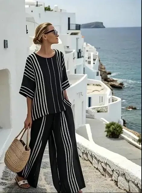 Women'S Loose Striped Pants Suit