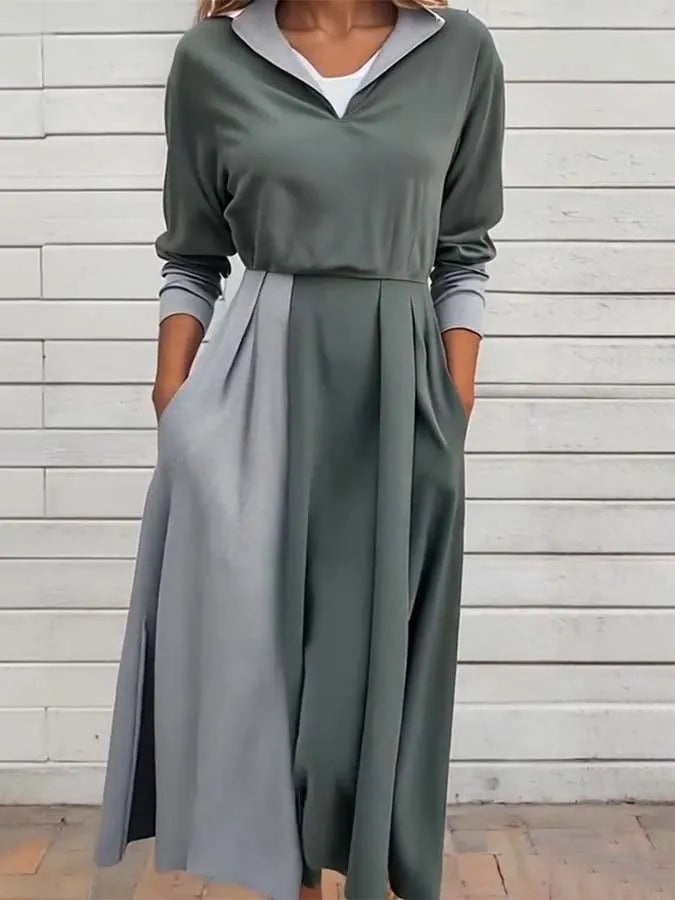 Women'S Contrast Color Stitching Stretch Dress