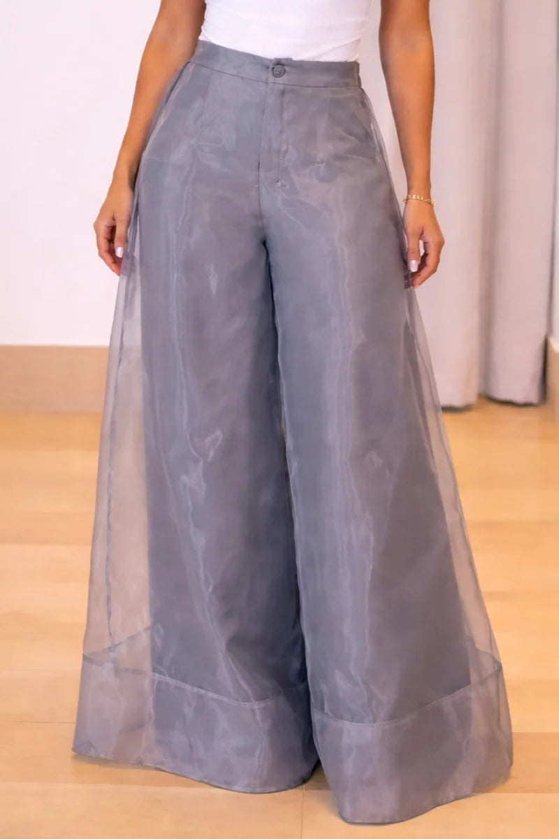 ✨ Organza Patchwork Wide-Leg Pants | Double-Layer Elegance 💫