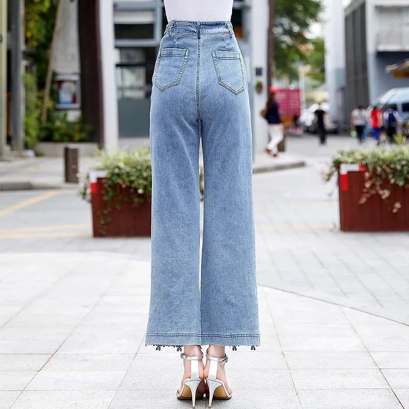 Lace-patched Straight-leg Jeans