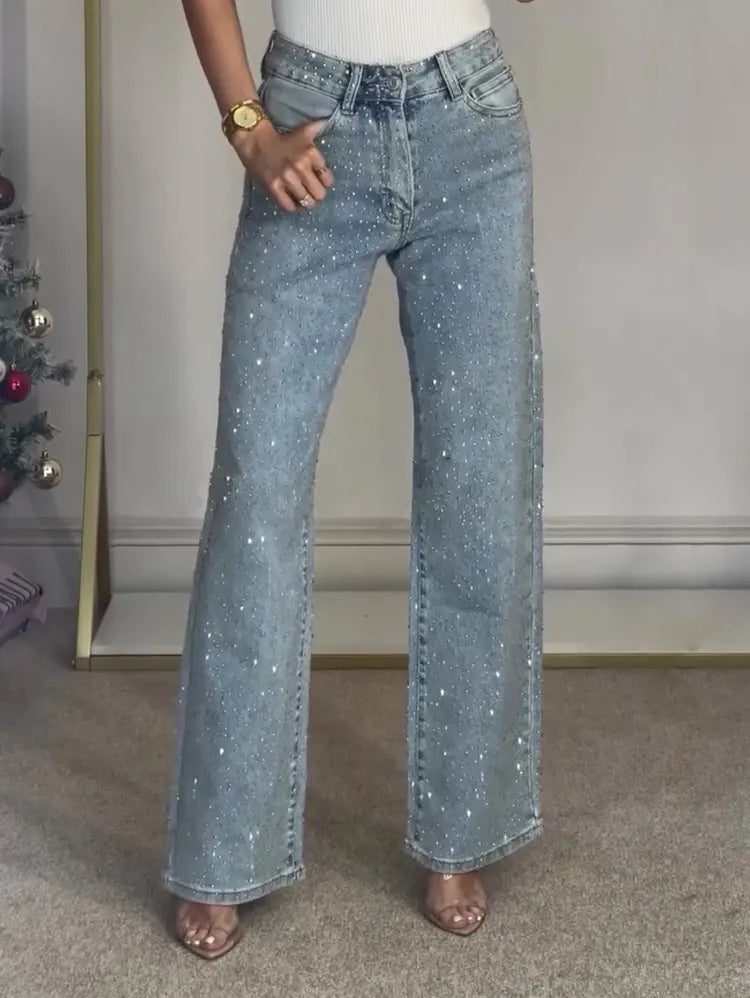 Rhinestone Washed Jeans