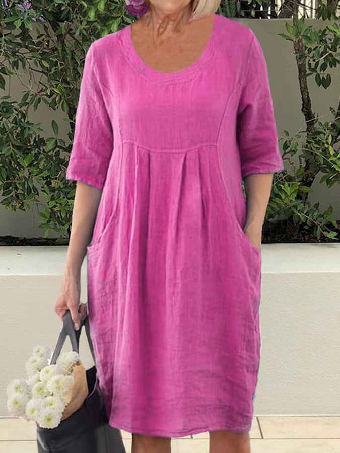 Women's Casual Round Neck Pocket Dress