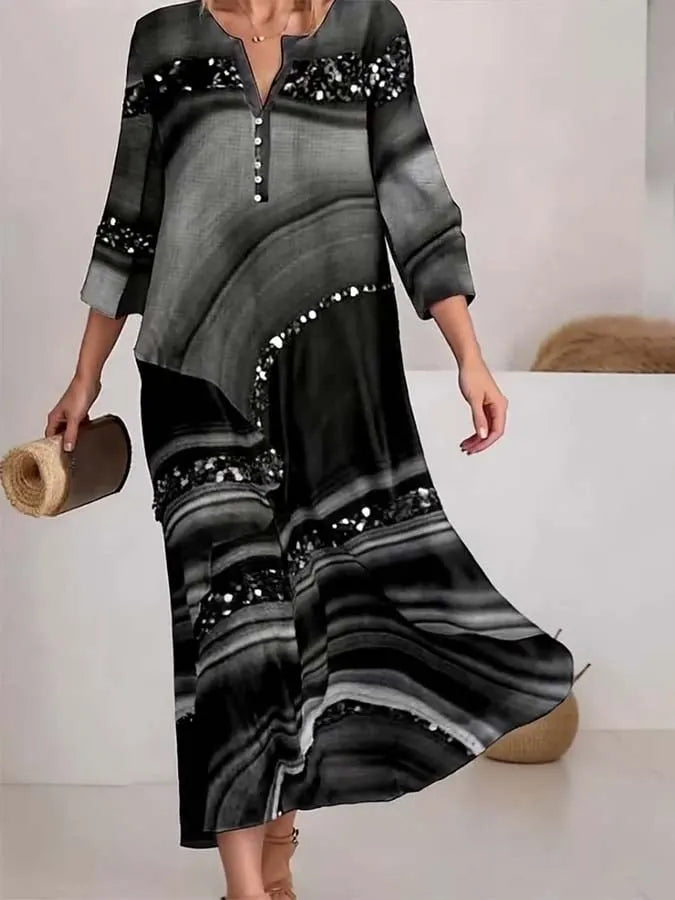 Women'S Loose Printed Cross-Layered Dress