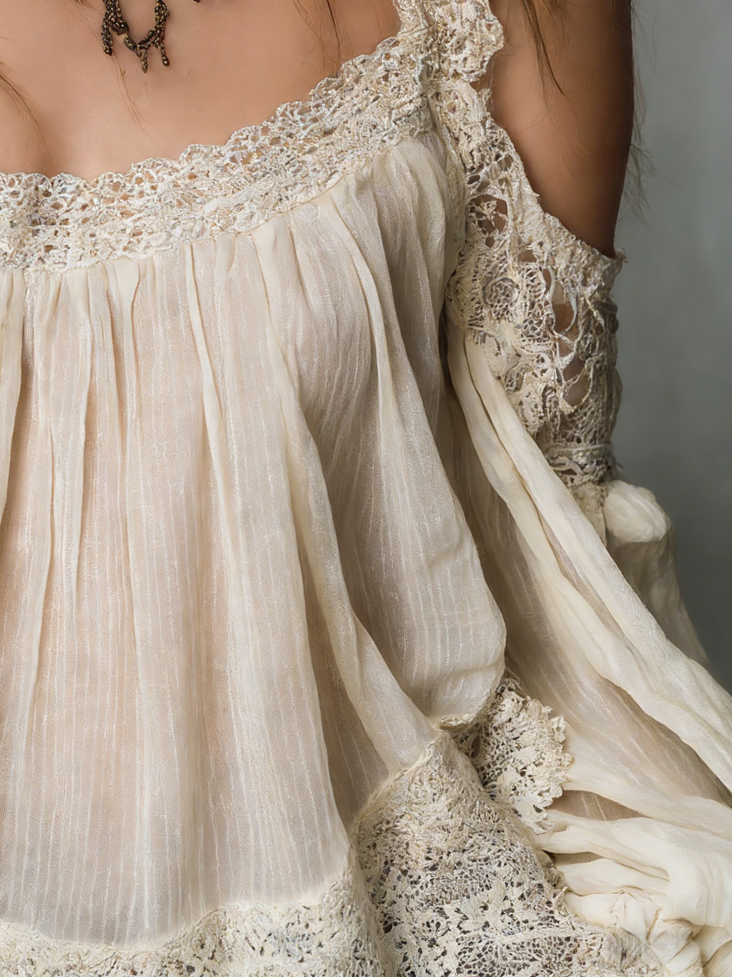 Ivory Lace Off-Shoulder Bohemian Blouse