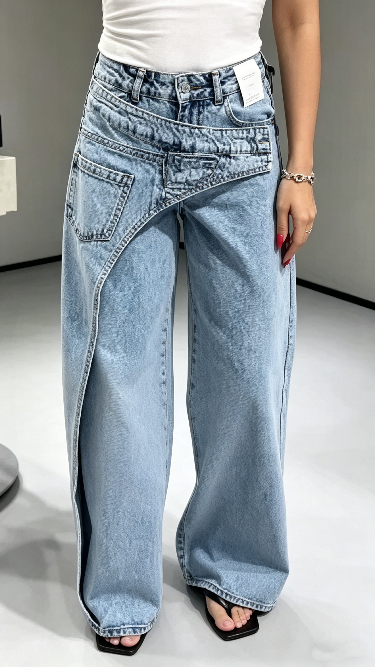 Women's Faux Two-Piece Design Casual Jeans