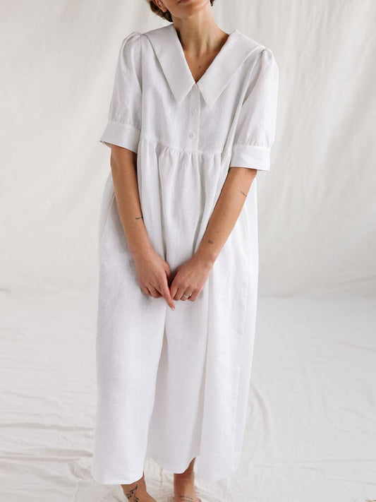 Women's Casual Solid Color Sailor Neck Short Sleeve Button Dress