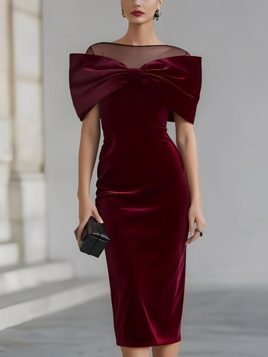 DRAMATIC VELVET BOW MIDI DRESS