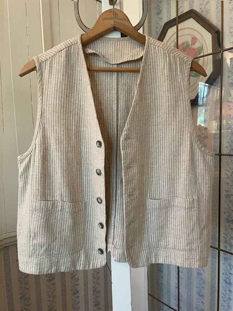 Women's Vintage Striped Linen Blend Versatile Vest