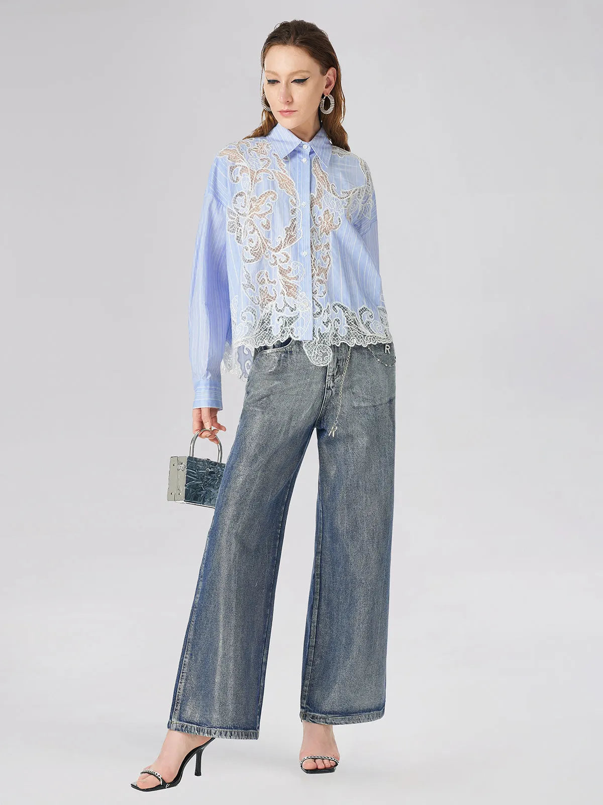 Lace Positioned Embroidered Shirt