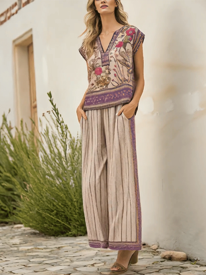 Women'S Loose Striped Pants Suit