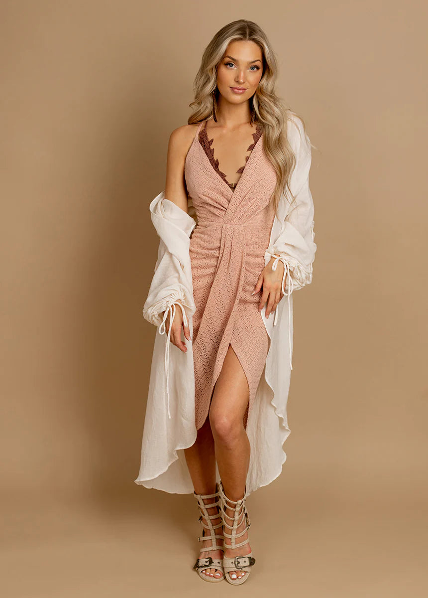 Elegant Wrap-Style High-Low Midi Dress