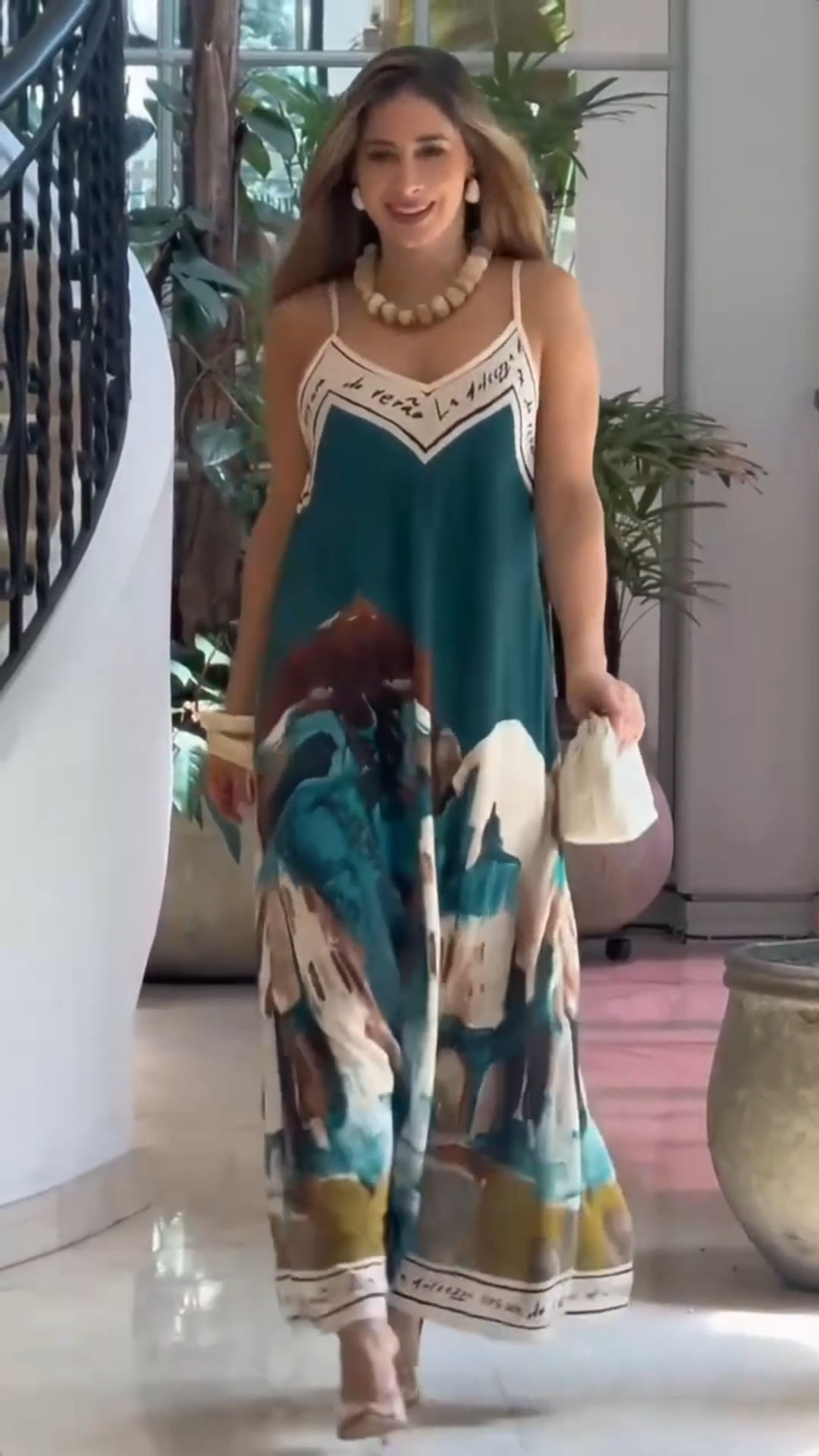 Bohemian Linen-Blend V-Neck Flowy Dress