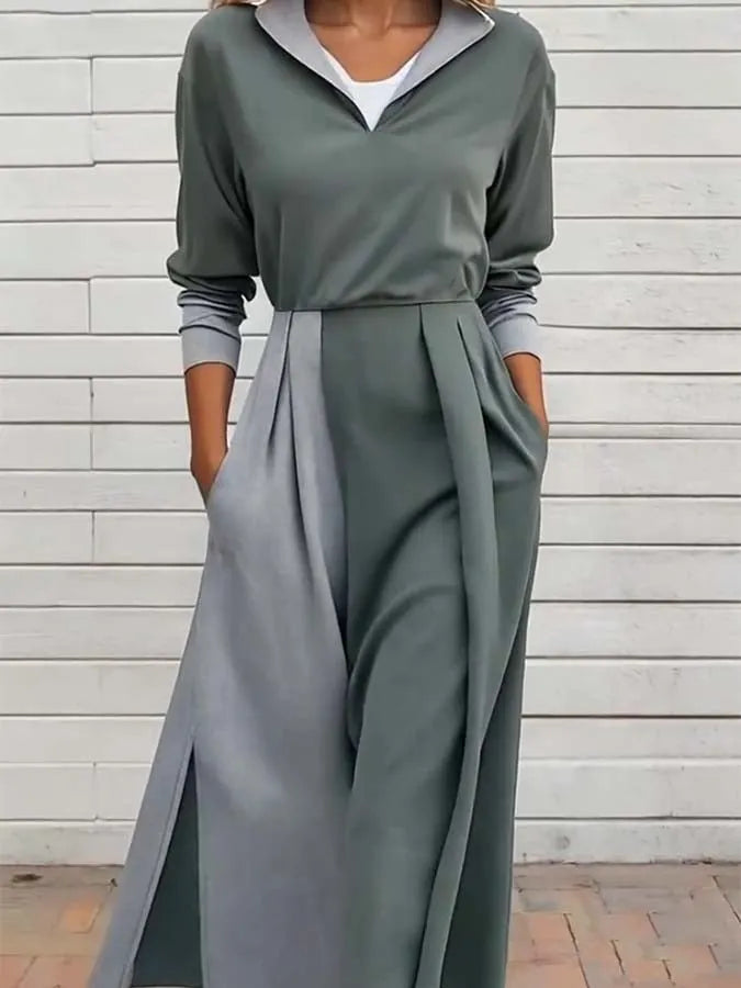Women'S Contrast Color Stitching Stretch Dress