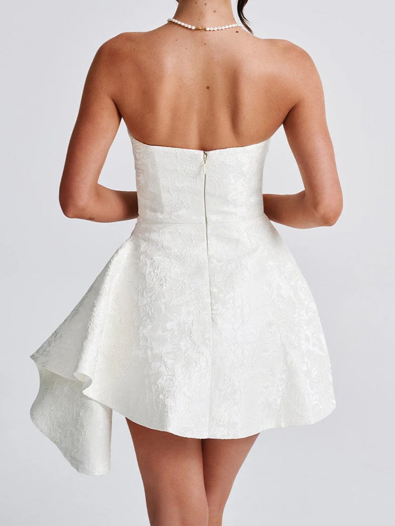 Strapless Jacquard A-Line Mini Homecoming Dress with Pockets