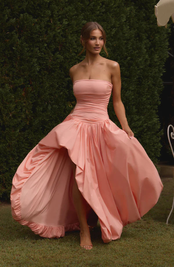 Elena Strapless Maxi Dress – Elegant Formal Gown with Front Split