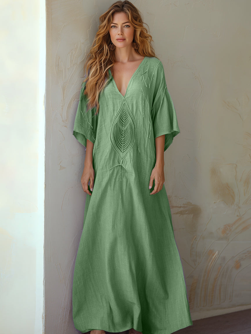 Contton & Linen  Long Sleeve  Kaftan Maxi Dress