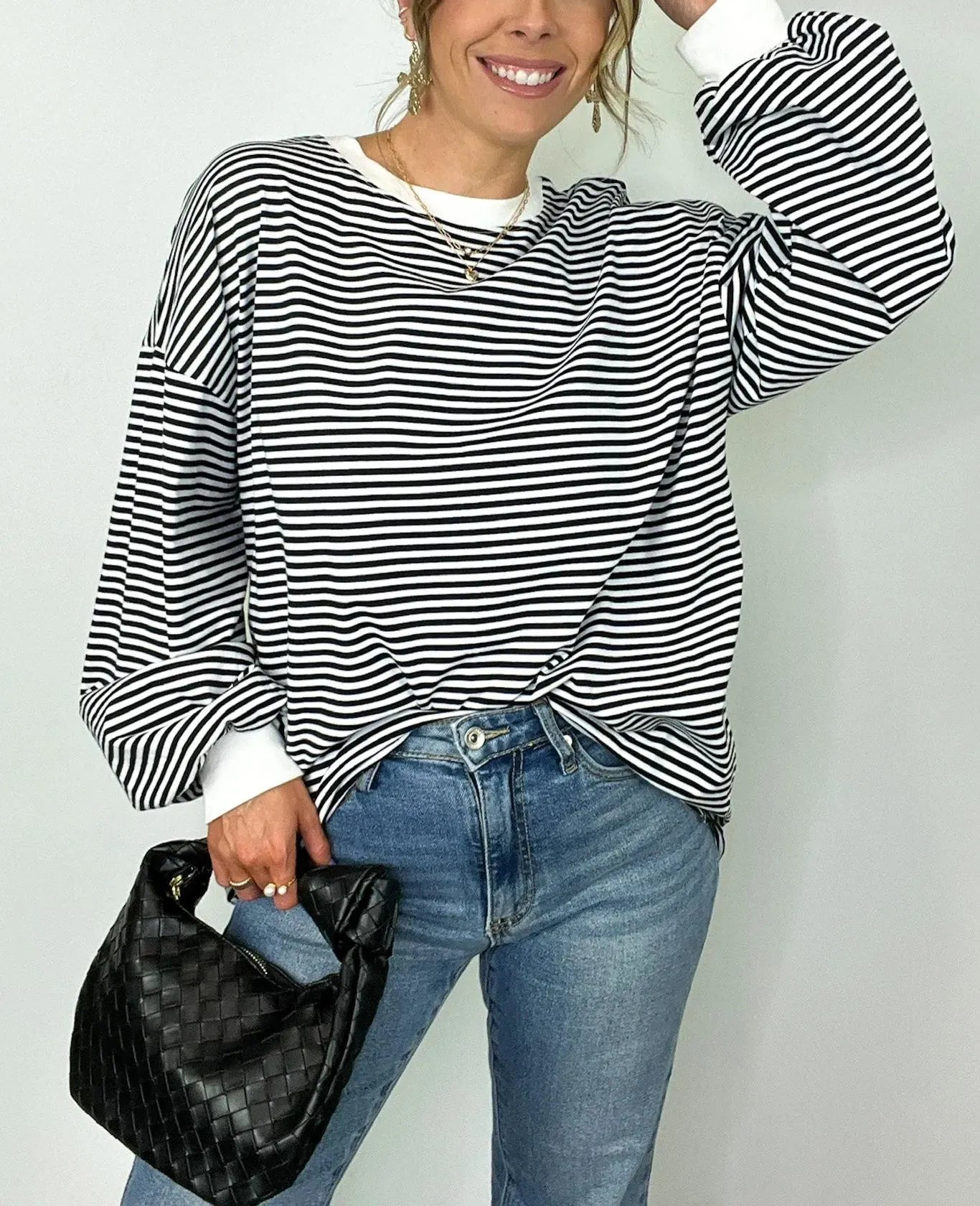 Women's Casual Striped Crewneck Oversized Pullover