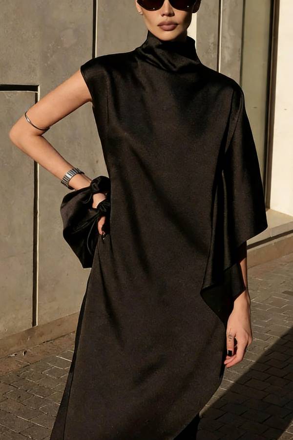 💜 Luxury Satin Maxi Gown | Elegant Flow & Irregular Hem