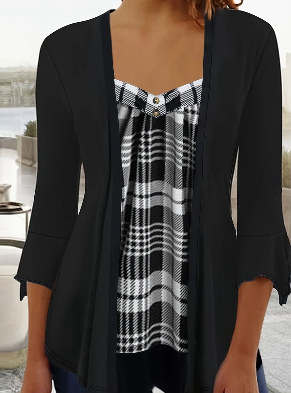 Women'S Casual Contrast Print Two Piece Top