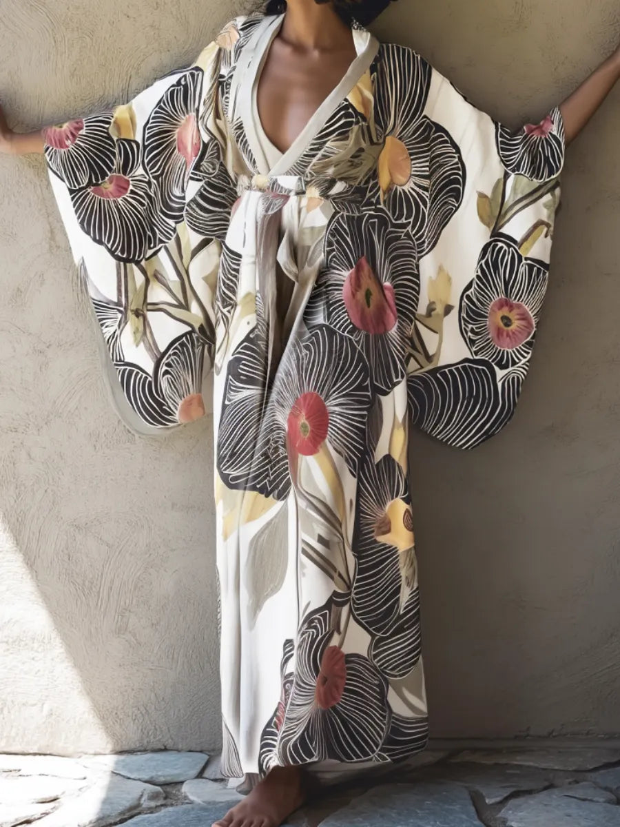 Women's Poppy Kimono Linen Robe (with Belt)