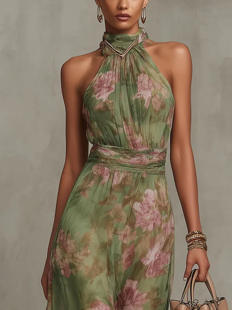 Livia - Elegant Floral Maxi Halter Dress