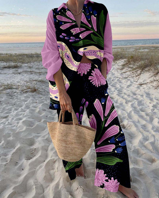 Purple Flower Snake Print Two-Piece Set