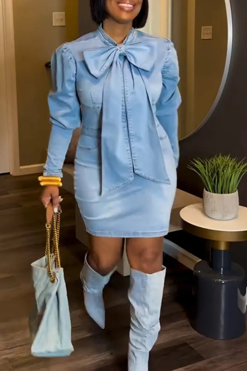 Timeless Elegance: Bow-Tie Denim Bodycon Dress