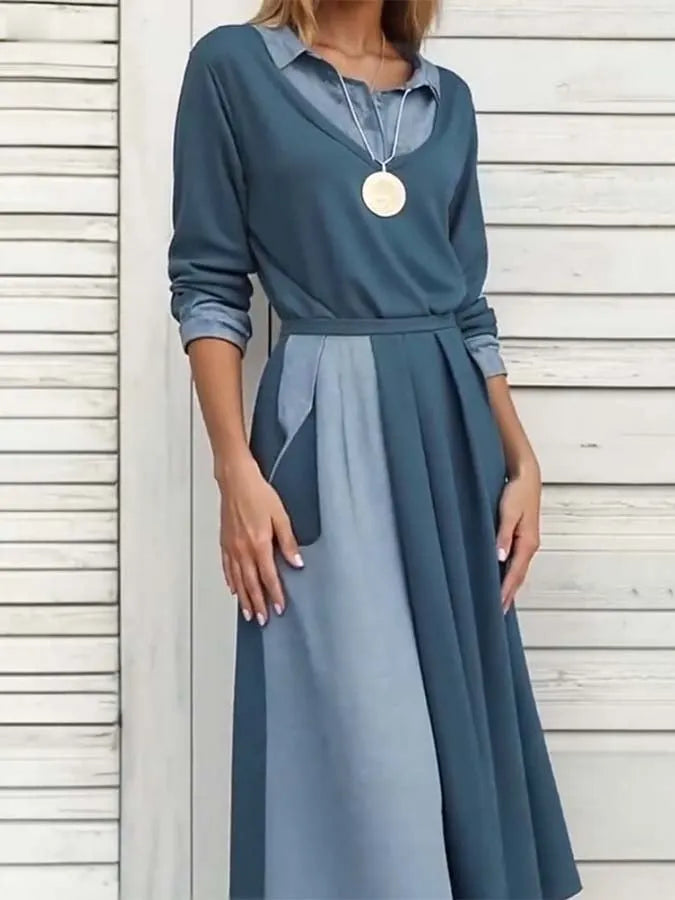 Women'S Contrast Color Stitching Stretch Dress