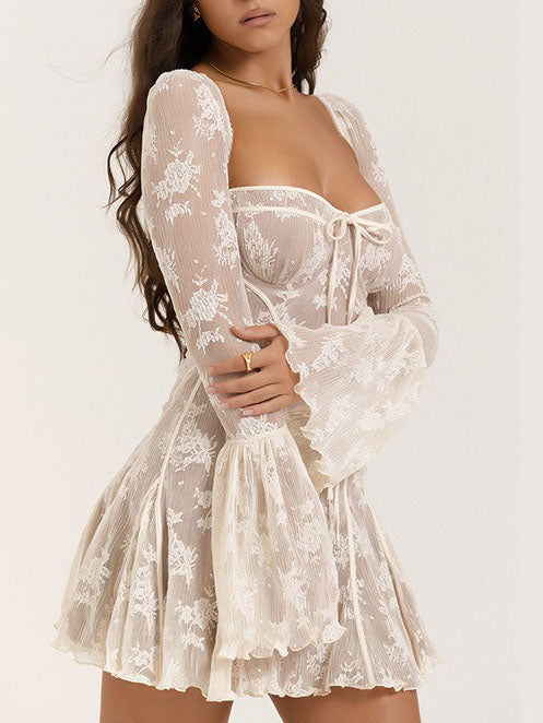 Elegant Lace Bell-Sleeve Mini Dress