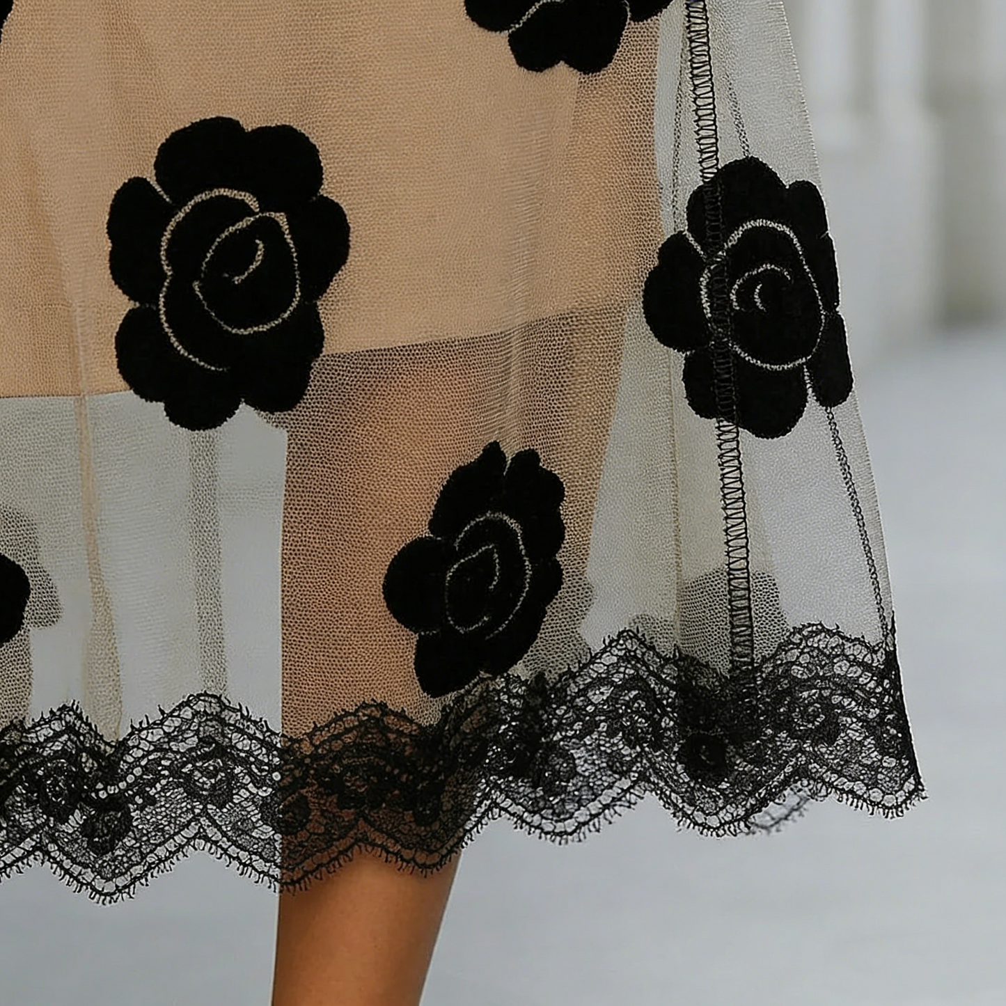 Elegant Off-Shoulder Top & Floral Lace-Hem Midi Skirt Set