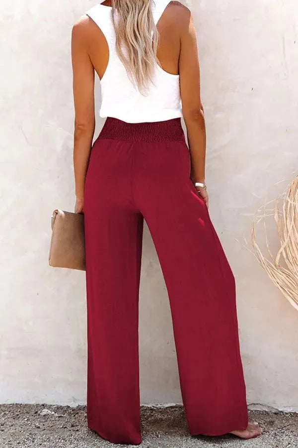 Women's Linen Blend High Rise Smocked Pants