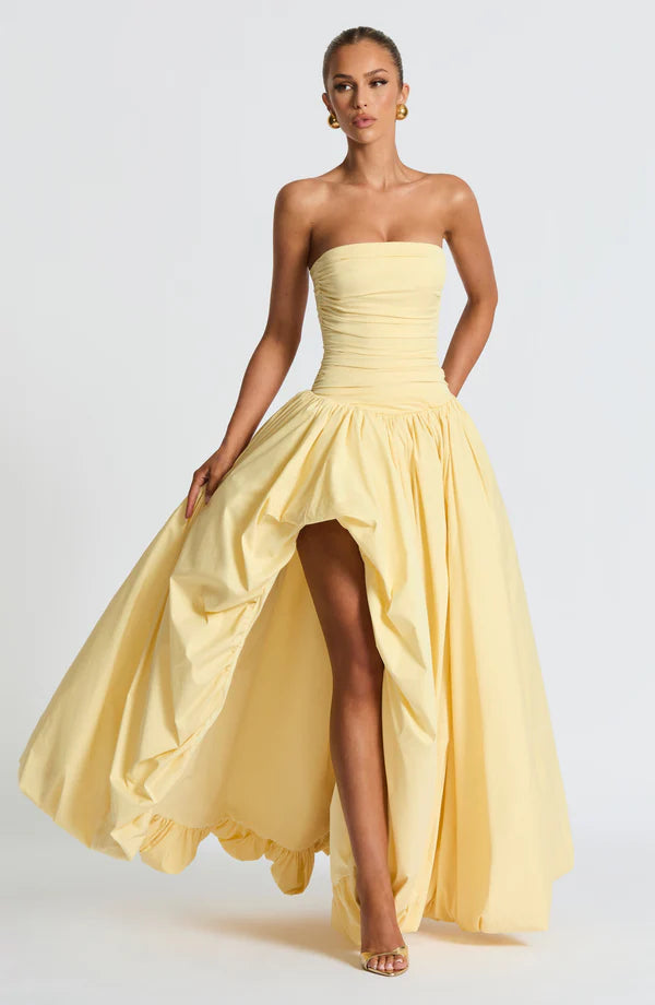 Elena Strapless Maxi Dress – Elegant Formal Gown with Front Split