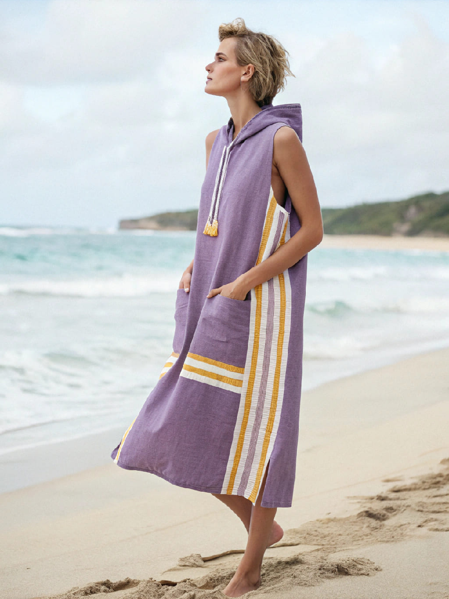 Women's cotton and linen hoodie dress