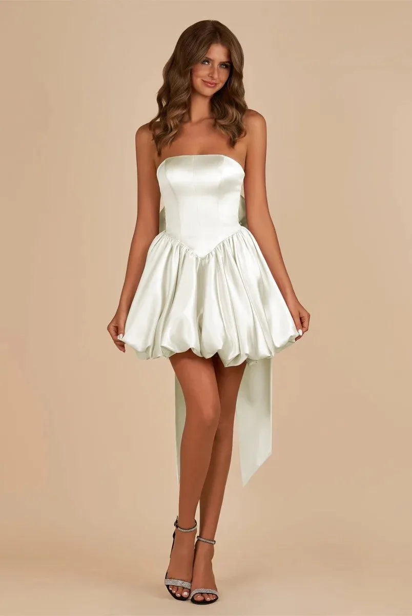 Bow-Back Bustier Bubble Mini Dress – Statement Volume, Sculpted Elegance