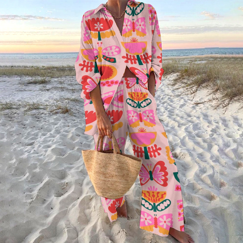Women's Printed Shirt & Pants Two-piece Set 2412006855