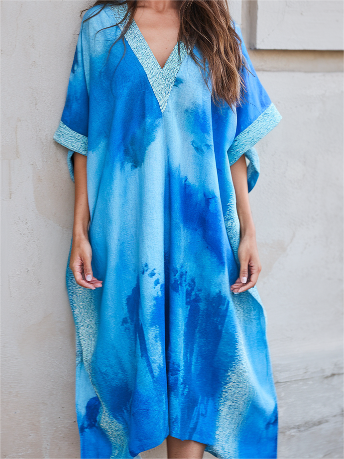 Contton & Linen  Long Sleeve  Kaftan Maxi Dress