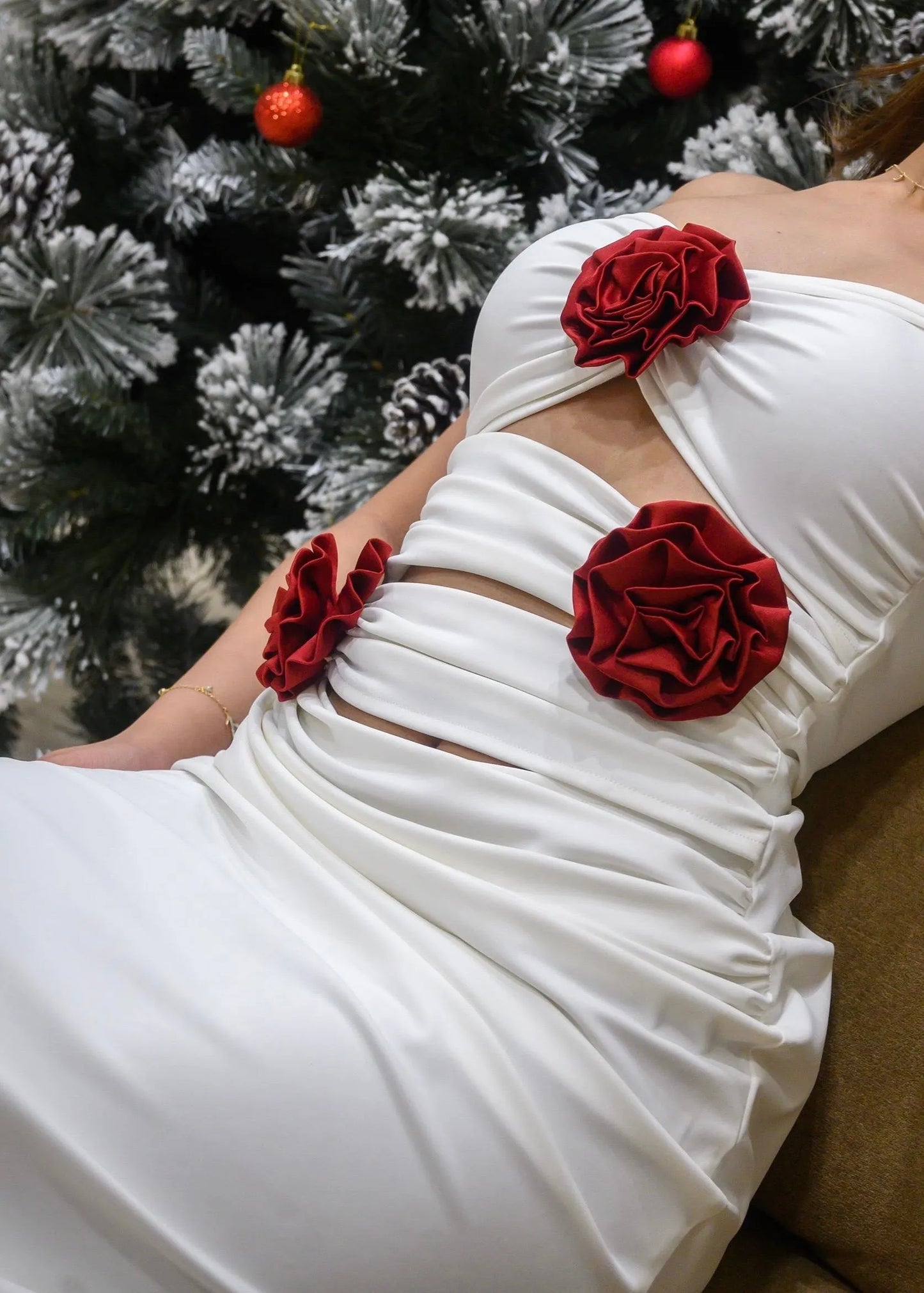 Rose Bustier Ruched Midi Dress