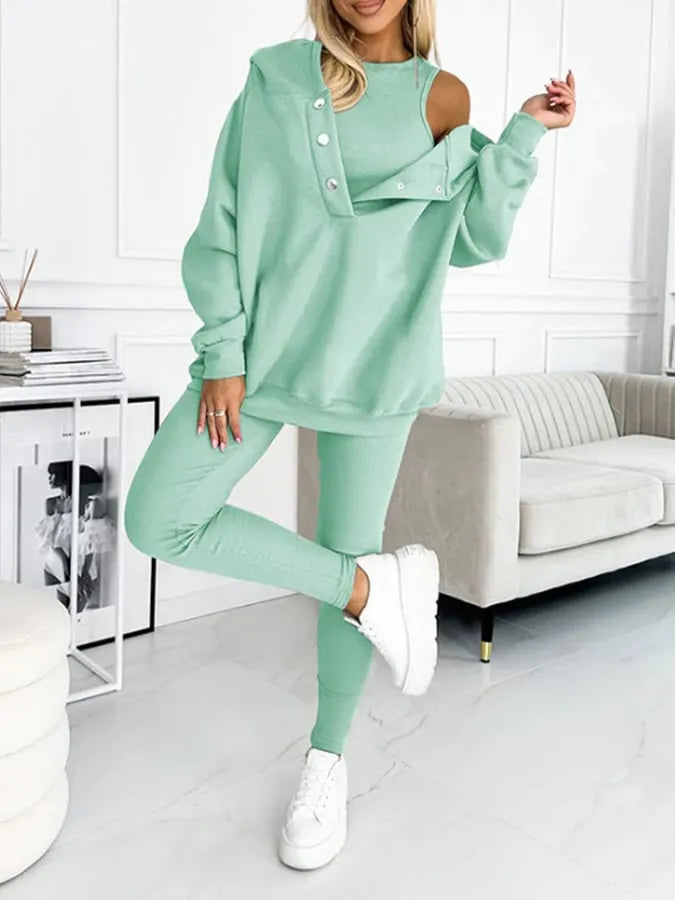 Women'S Sports Casual Hooded Sweatshirt + Slim Vest Pants Three-Piece Set