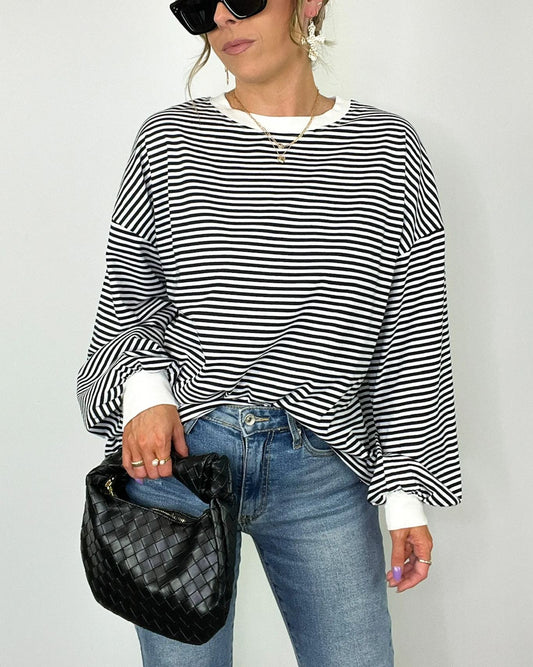 Women's Casual Striped Crewneck Oversized Pullover