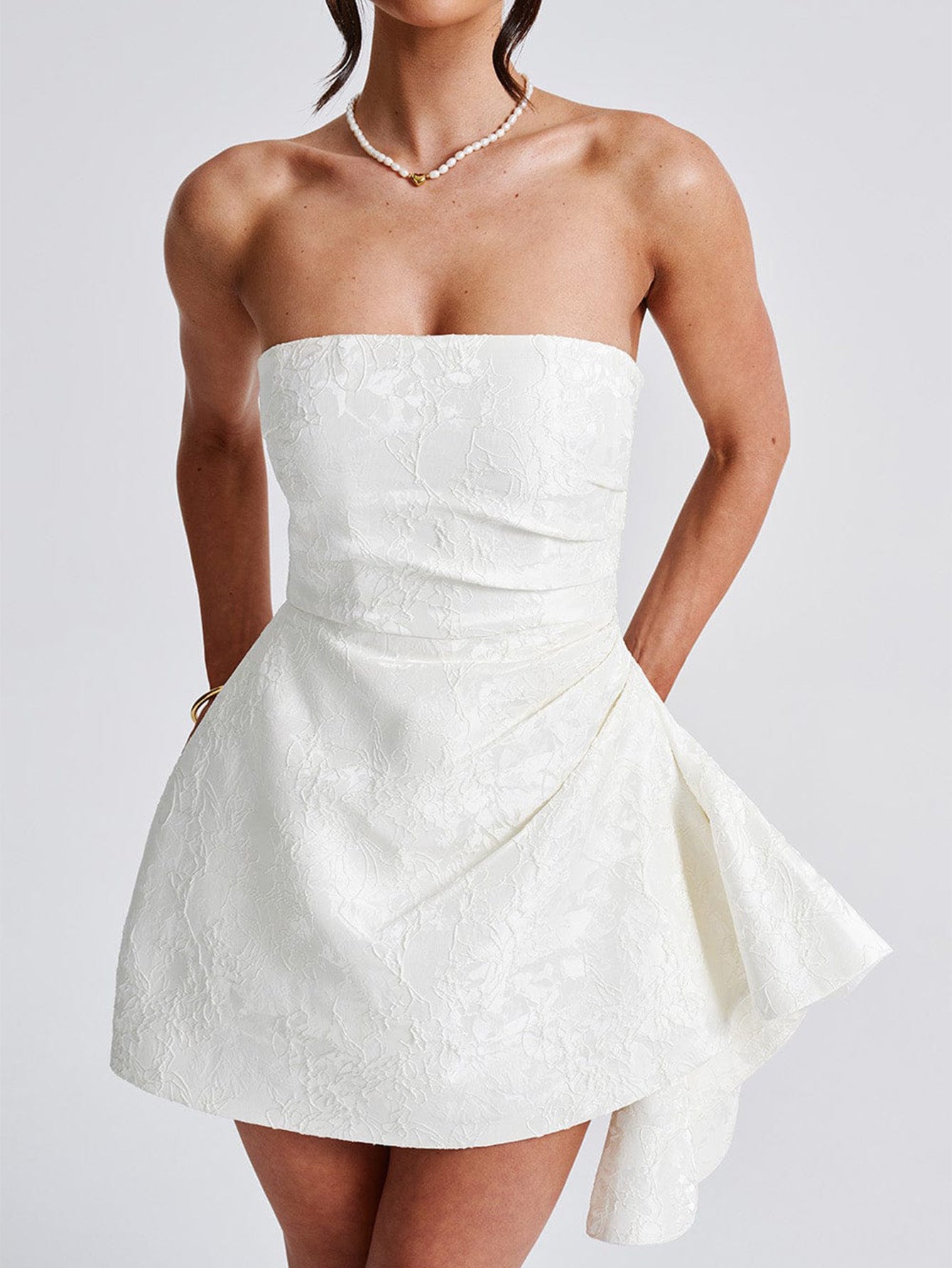 Strapless Jacquard A-Line Mini Homecoming Dress with Pockets