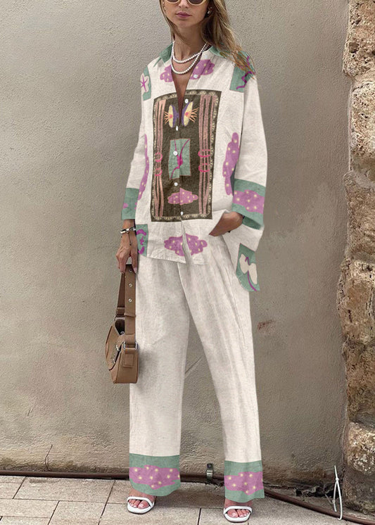 Vintage Printed Shirt & Pants Two-piece Set