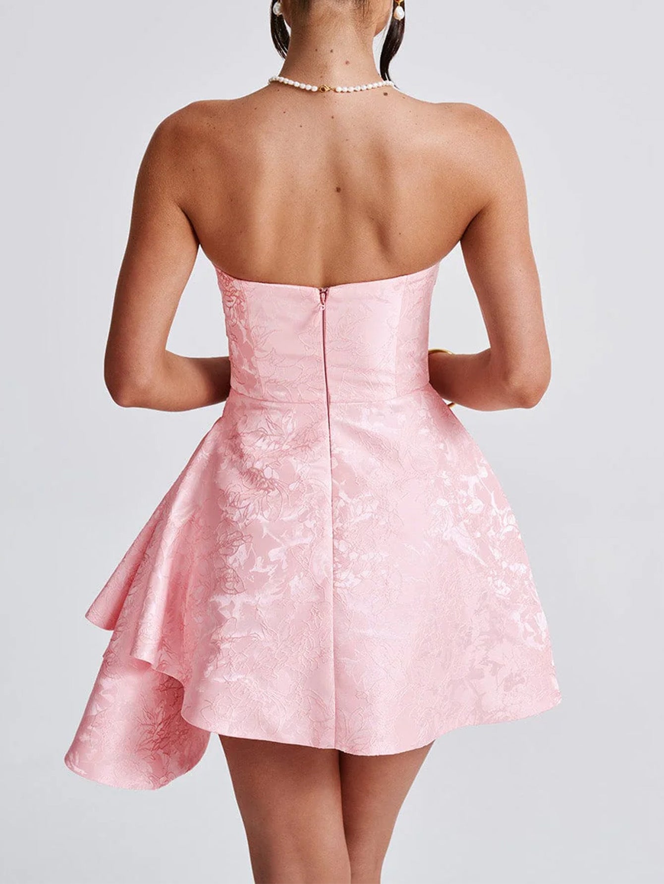 Strapless Jacquard A-Line Mini Homecoming Dress with Pockets