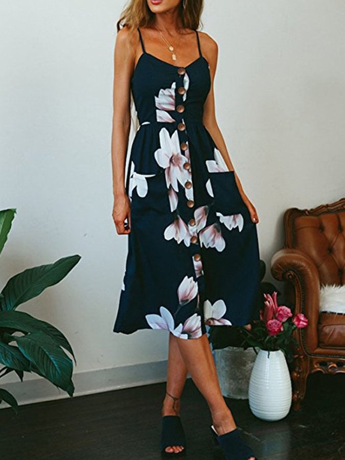 Women's Casual Button Sling Dress