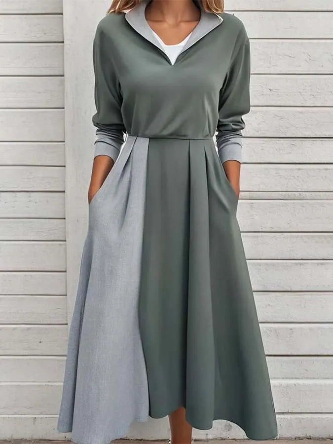 Women'S Contrast Color Stitching Stretch Dress